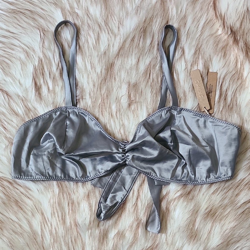 NWT SKIMS Woven Shine Tie Back Bralette Size 3X Chrome
